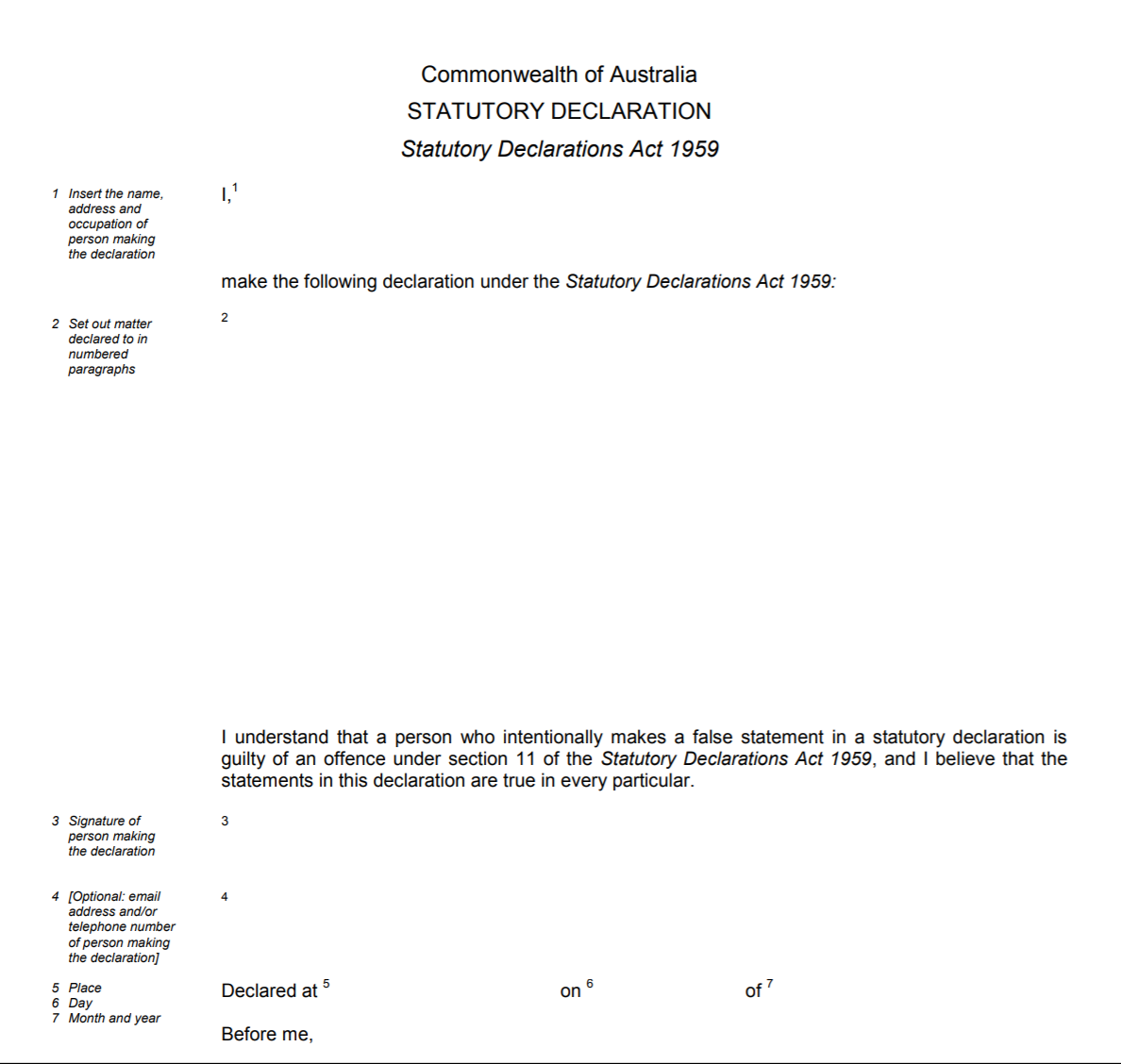 Sample Of Statutory Declaration Form